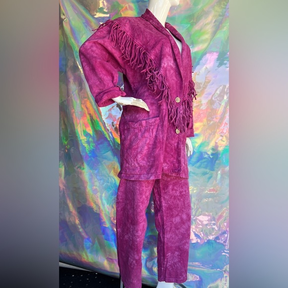 Vintage Pink Tie Dye Fringe Blazer Jacket Pant Set - Picture 6 of 14